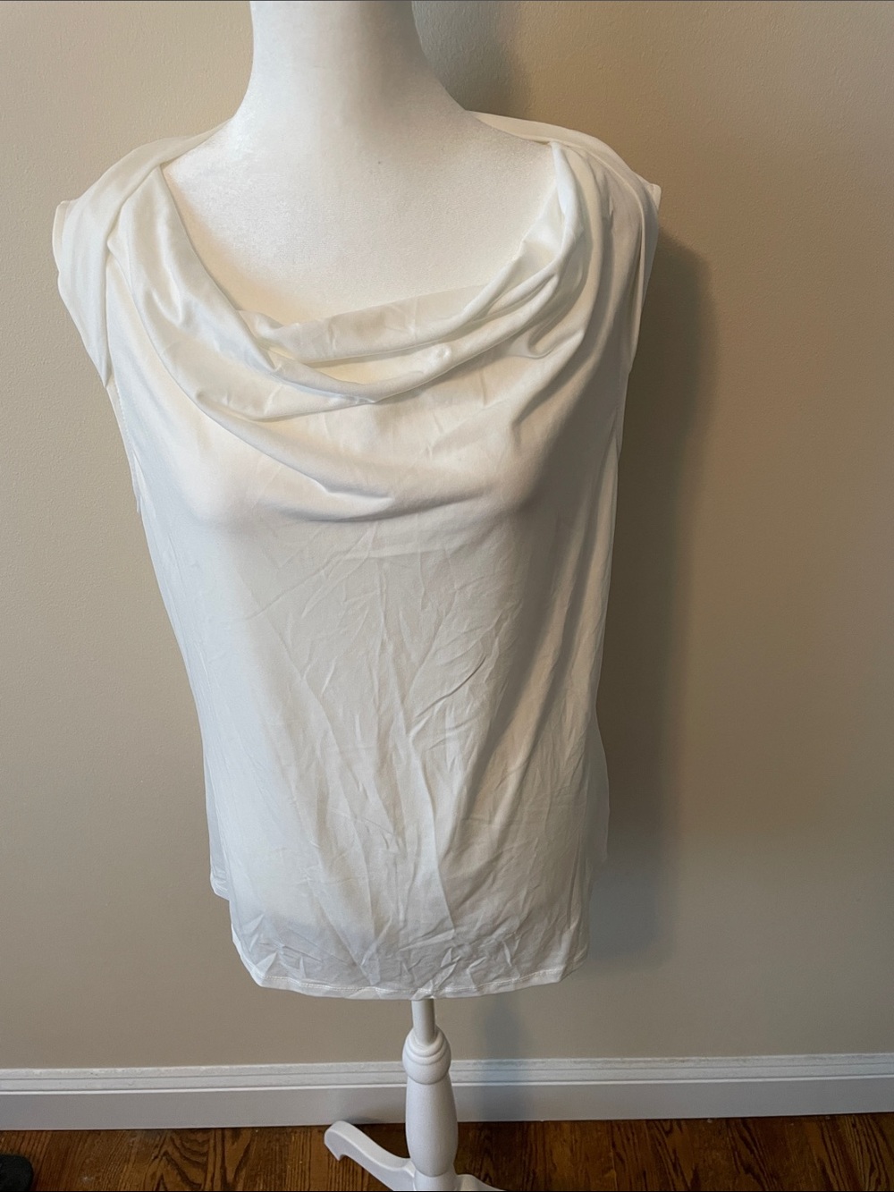 Kasper White Draped Cowl Neck Sleeveless Blouse